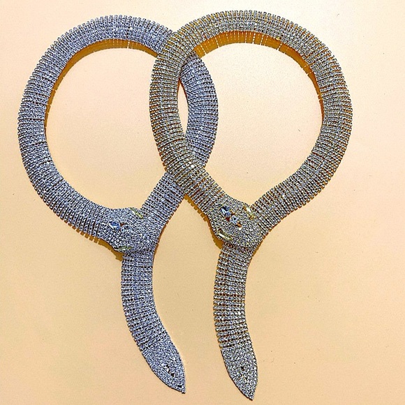 Silver Snake Crystal Choker Rhinestone Necklace - Picture 4 of 10